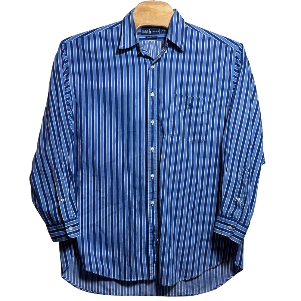 Ralph Lauren The Big Shirt Mens XL Blue White Striped Button Down Long Sleeve